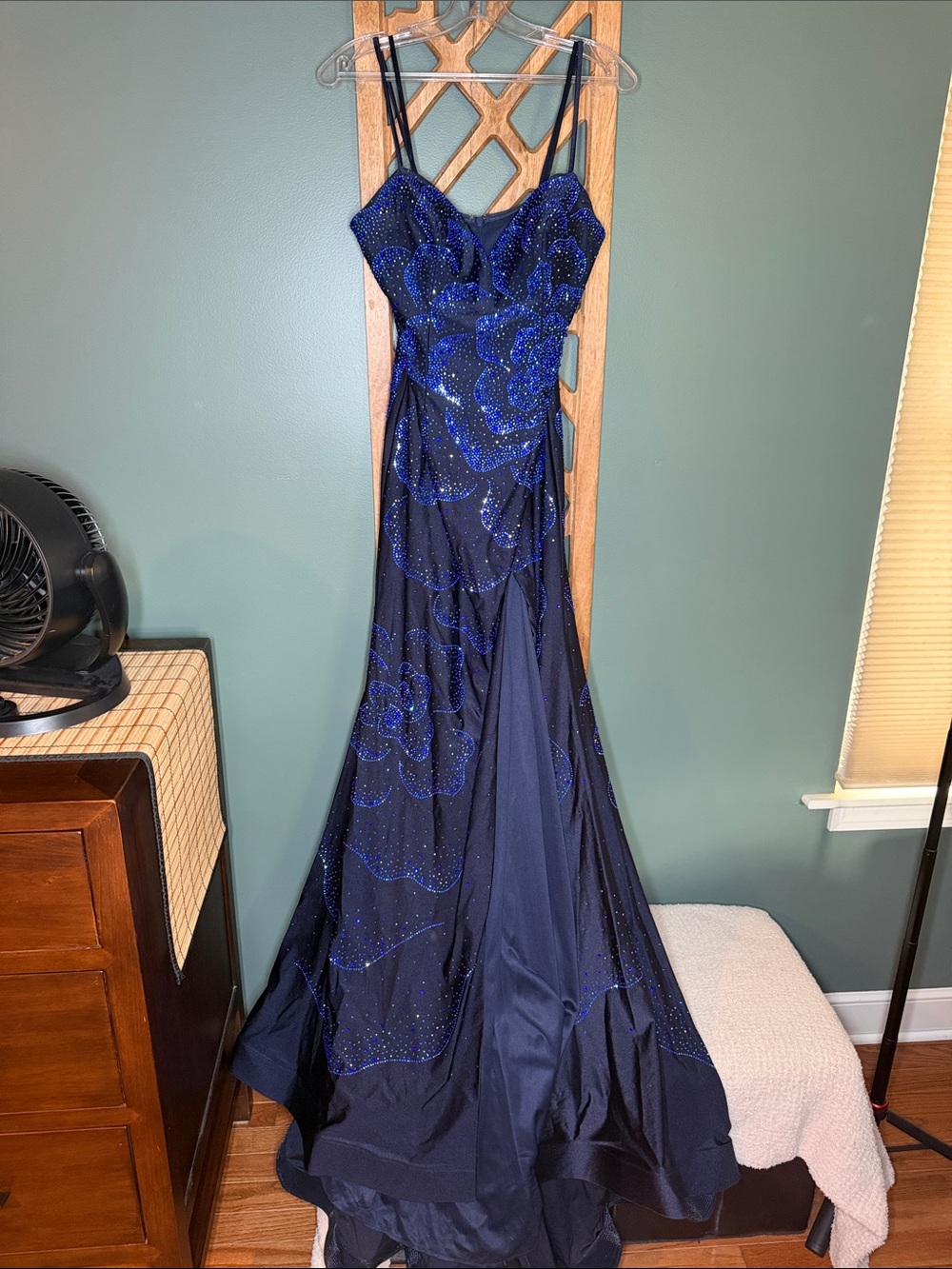 Amelia Couture Dark Blue Sparkle Floral Evening Gown